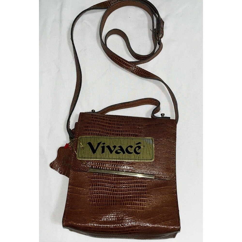 VTG Vivace Rust color Flap Closure Reptile Finish Leather Cross Body Handbag